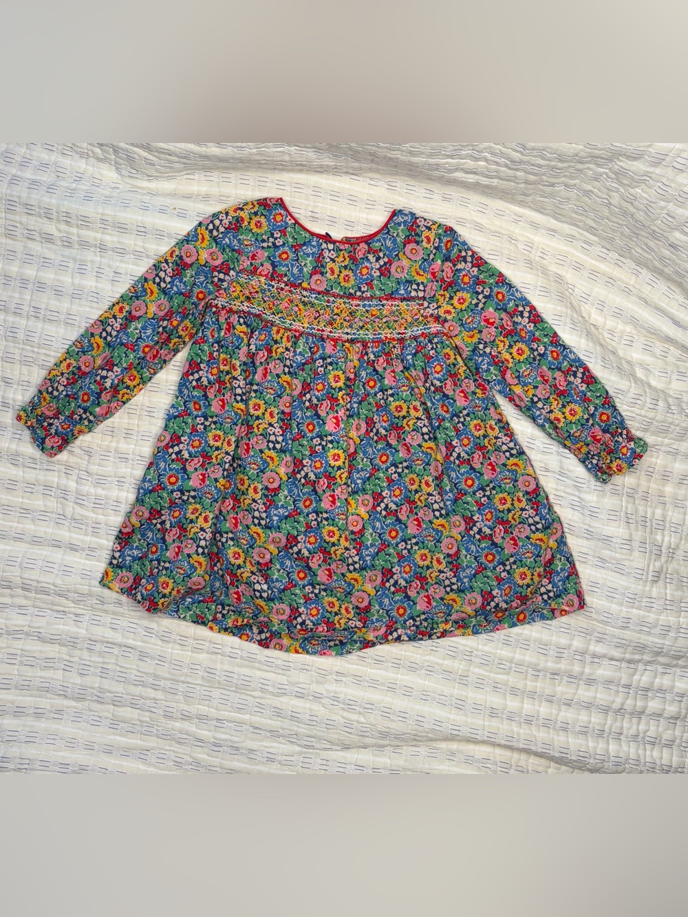 Mini Boden Multicolor Floral Smocked Long-Sleeve Dress